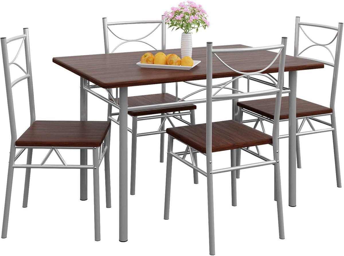 Conjunto de mobiliário de jardim, CASARIA, 110 × 70 cm, 4 Pessoas, resistente à água, aço, madeira, Carvalho, para jardim e exterior