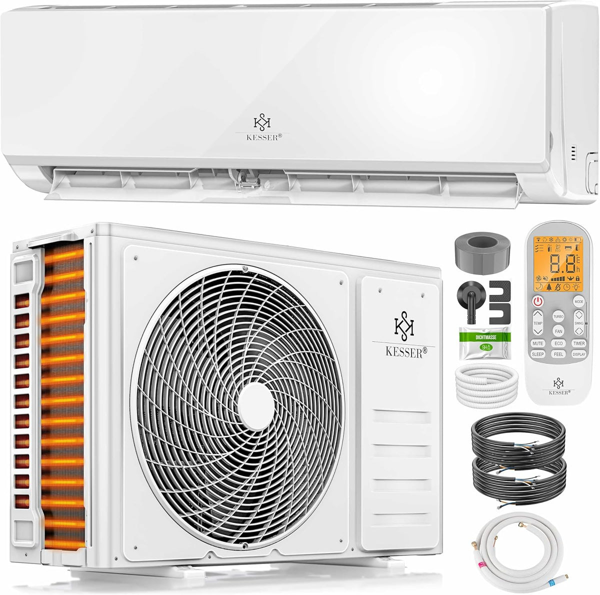 Ar condicionado split, KESSER, Klimaanlage, 5.300W, com comando à distância, com temporizador, com controlo por aplicação, Branco, para uso diário