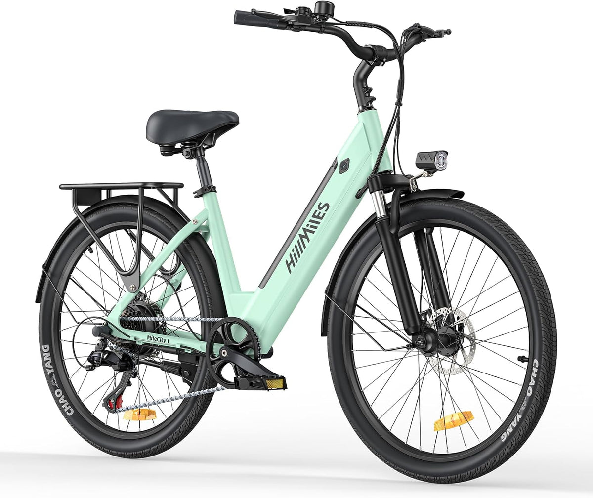 Bicicleta elétrica, HillMiles, Elektrofahrrad, 36 V, 13 Ah, 25 km/h, 26 ', resistente à água, aço, MintVerde / Preto, para uso diário