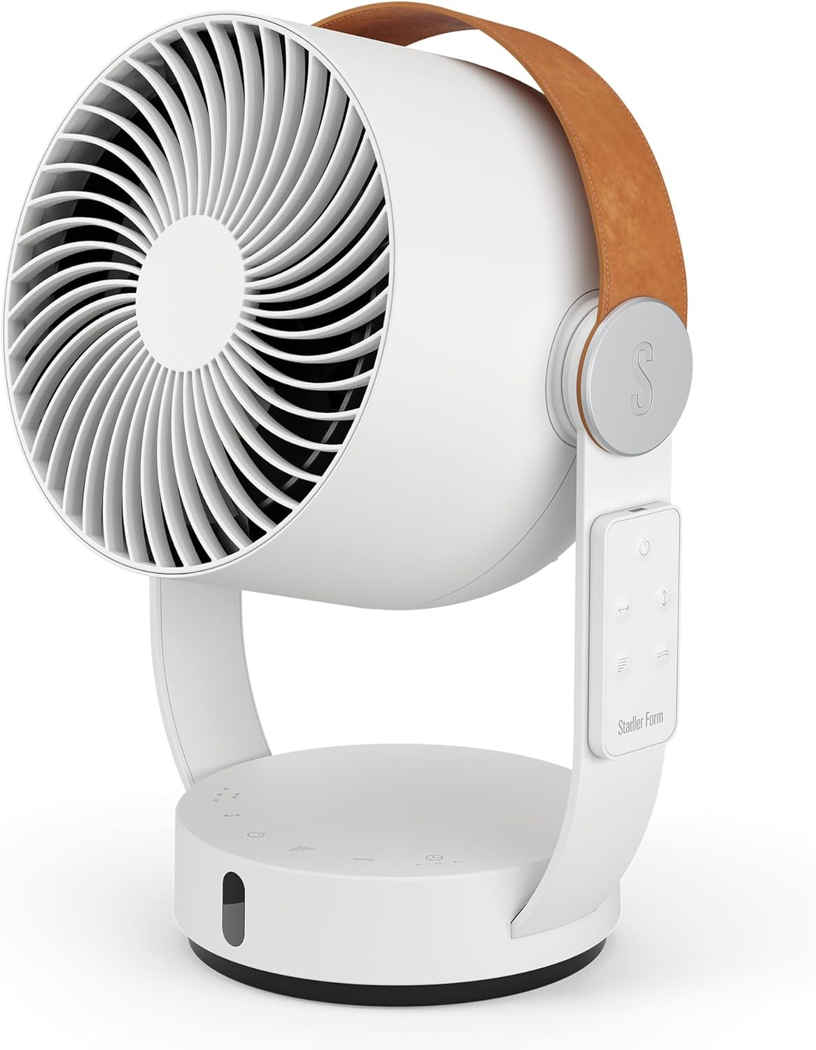 Ventoinha de mesa, Stadler Form, 3D-Luftzirkulator, regulável, com comando à distância, com temporizador, pele sintética, Branco / Castanho