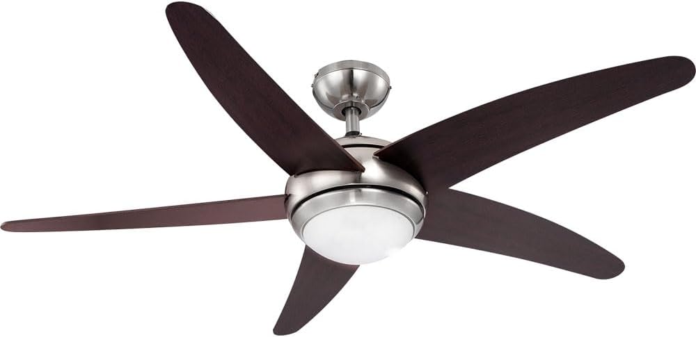 Ventoinha de teto com luz, GLOBO, Deckenventilator, 132 cm, com comando à distância, Castanho / Prateado, para uso diário