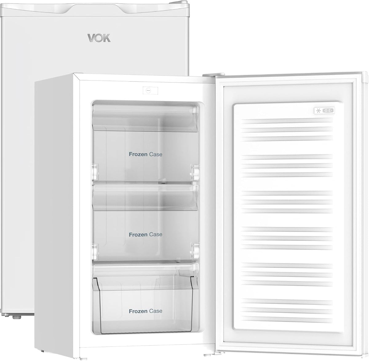 Congelador vertical, VOK, EVF-63TDEW, 63 L, 45.5 cm, 82.5 × 45.3 × 45.5 cm, Classe E, Branco, para uso diário
