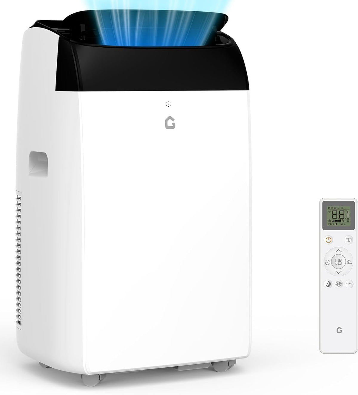 Ar condicionado portátil, GarveeTech, Mobile, 50dB, 2 níveis, 1,1 l/h, 2930 W, com comando à distância, com temporizador, com rodas, Branco / Preto