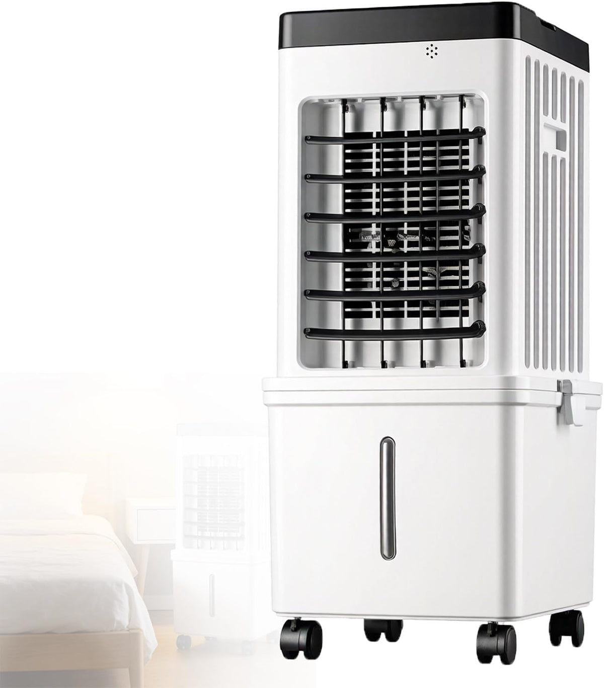Climatizador evaporativo, DzkZen, com comando à distância, com temporizador, com rodas, Branco / Preto, para uso diário