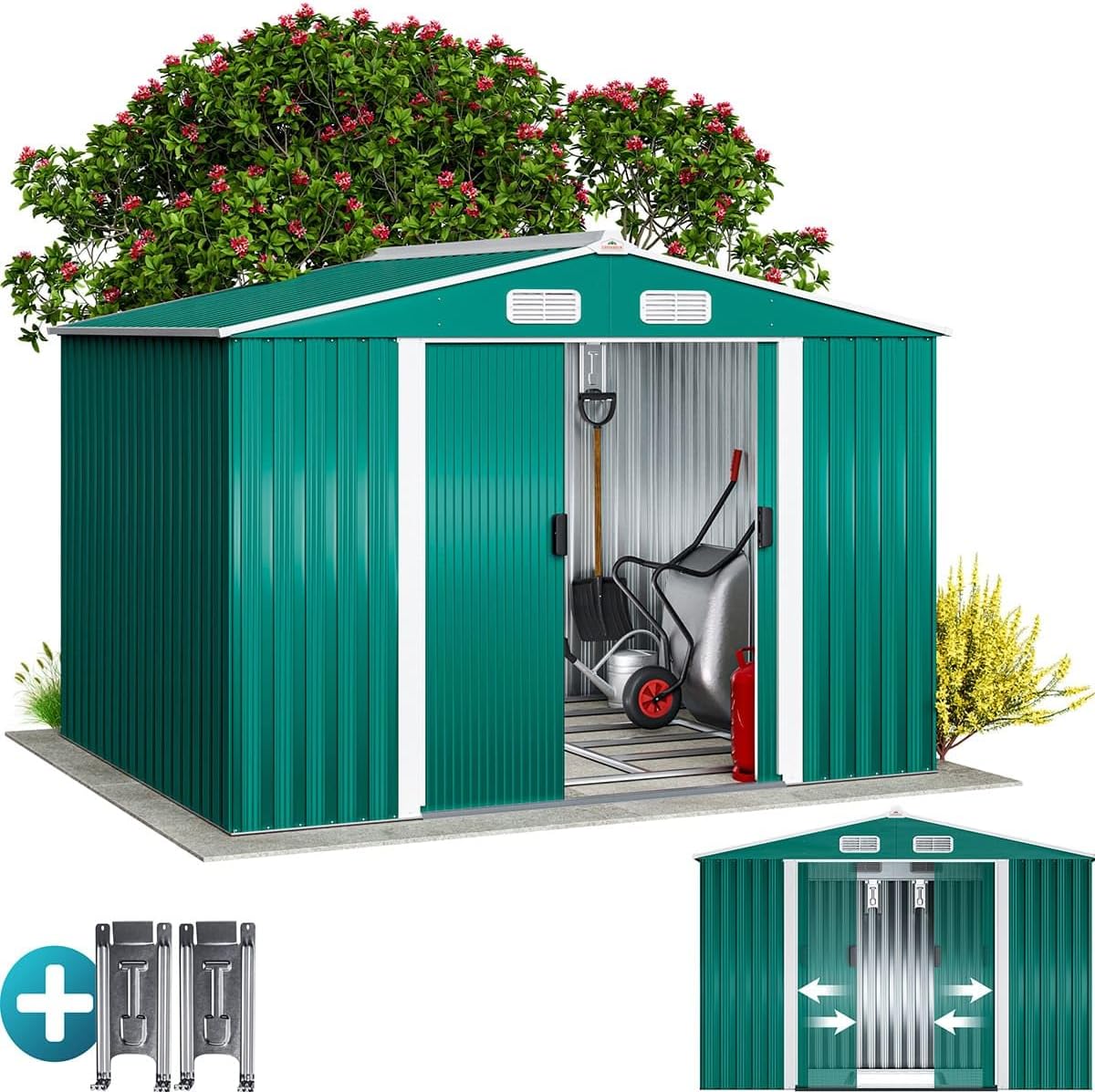 Abrigo de jardim, Gardebruk, XXL, 260 × 205 × 180cm, 96 cm, metal, Verde / Branco, para utilização no exterior
