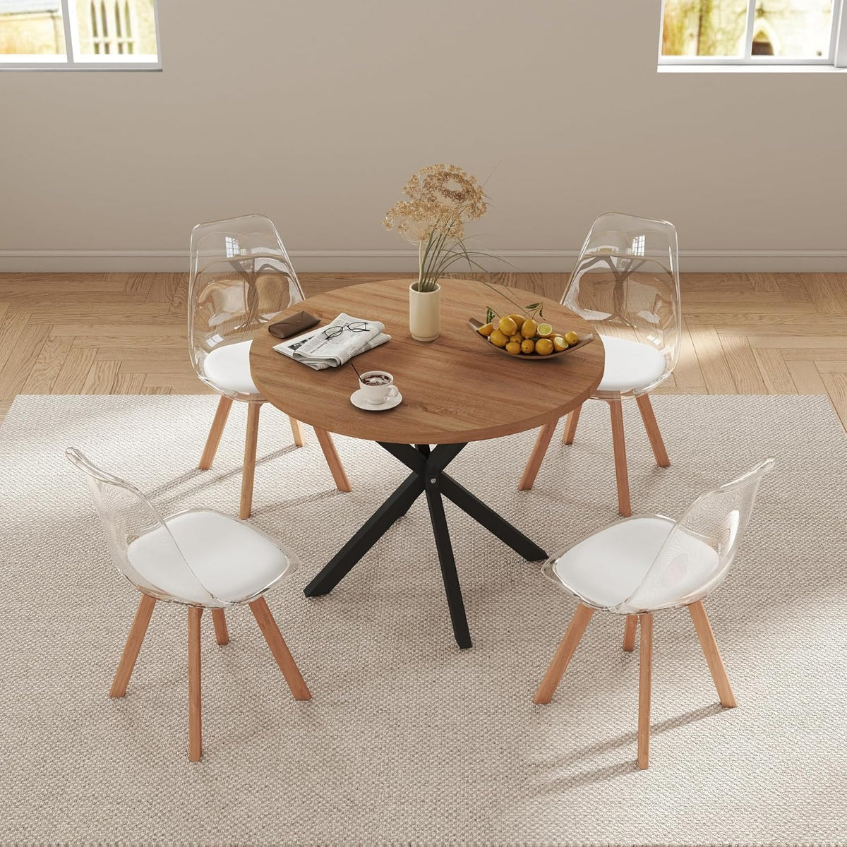 Conjunto de mobiliário de jardim, GrandCA HOME, 100 CM, 4 Cadeiras, madeira, Branco, para jardim e exterior