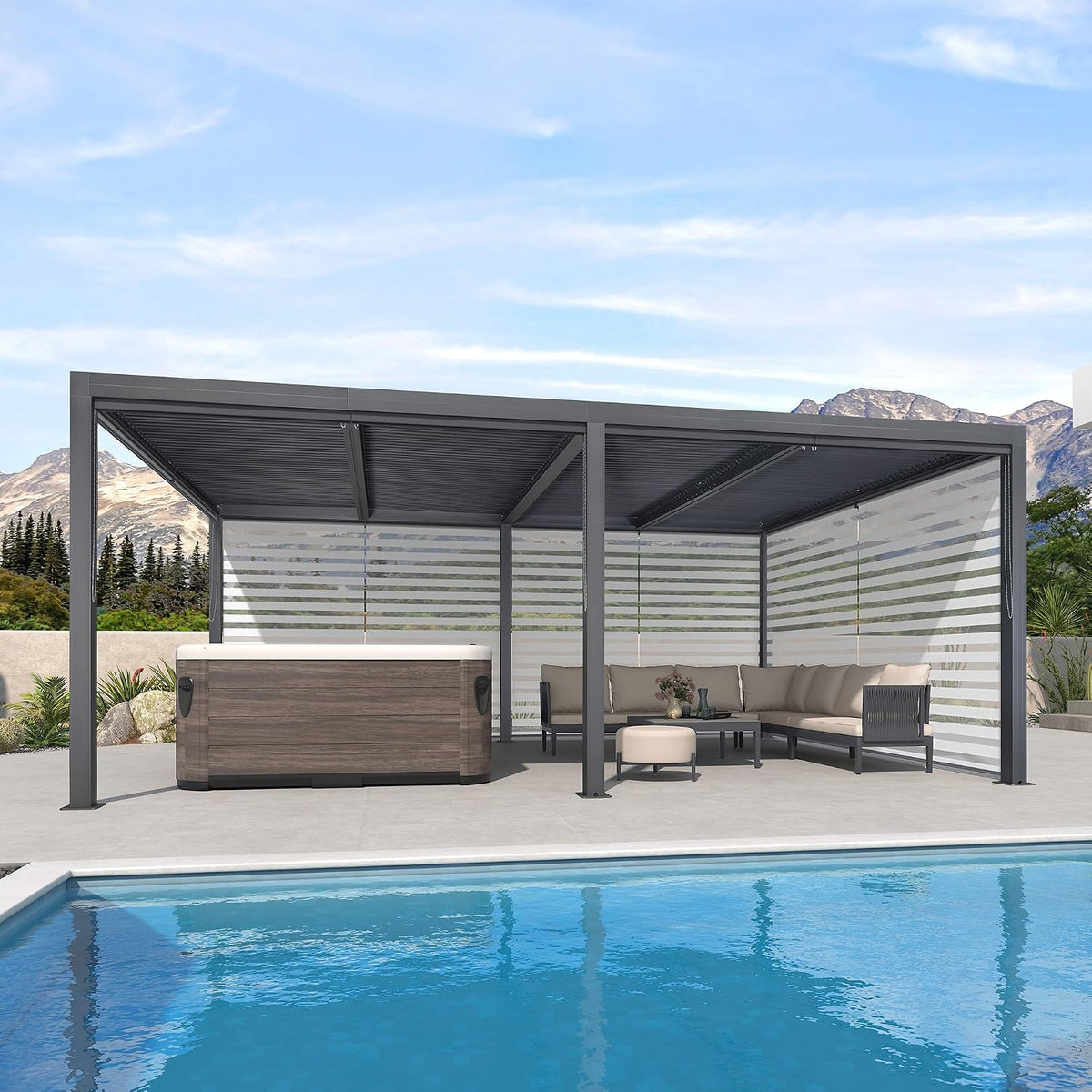 Tenda de jardim, PURPLE LEAF, 68 m, 3,68 m, 6 × 3,68 m, resistente à água, alumínio, Cinzento, para jardim e exterior