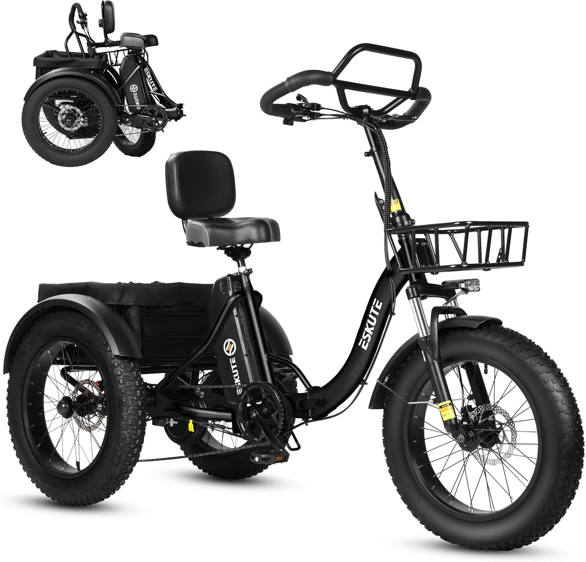 Bicicleta elétrica, ESKUTE, T302, 48V, 20,8Ah, 25 km/h, 4 ', dobrável, Preto, para uso diário