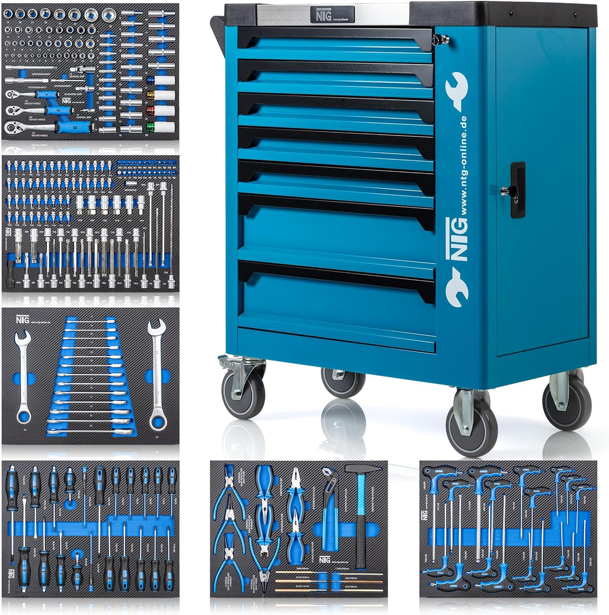 Armário para ferramentas, NTG, WERKZEUGWAGEN, com rodas, com gavetas, aço, Azul / Preto, para trabalhos de manutenção