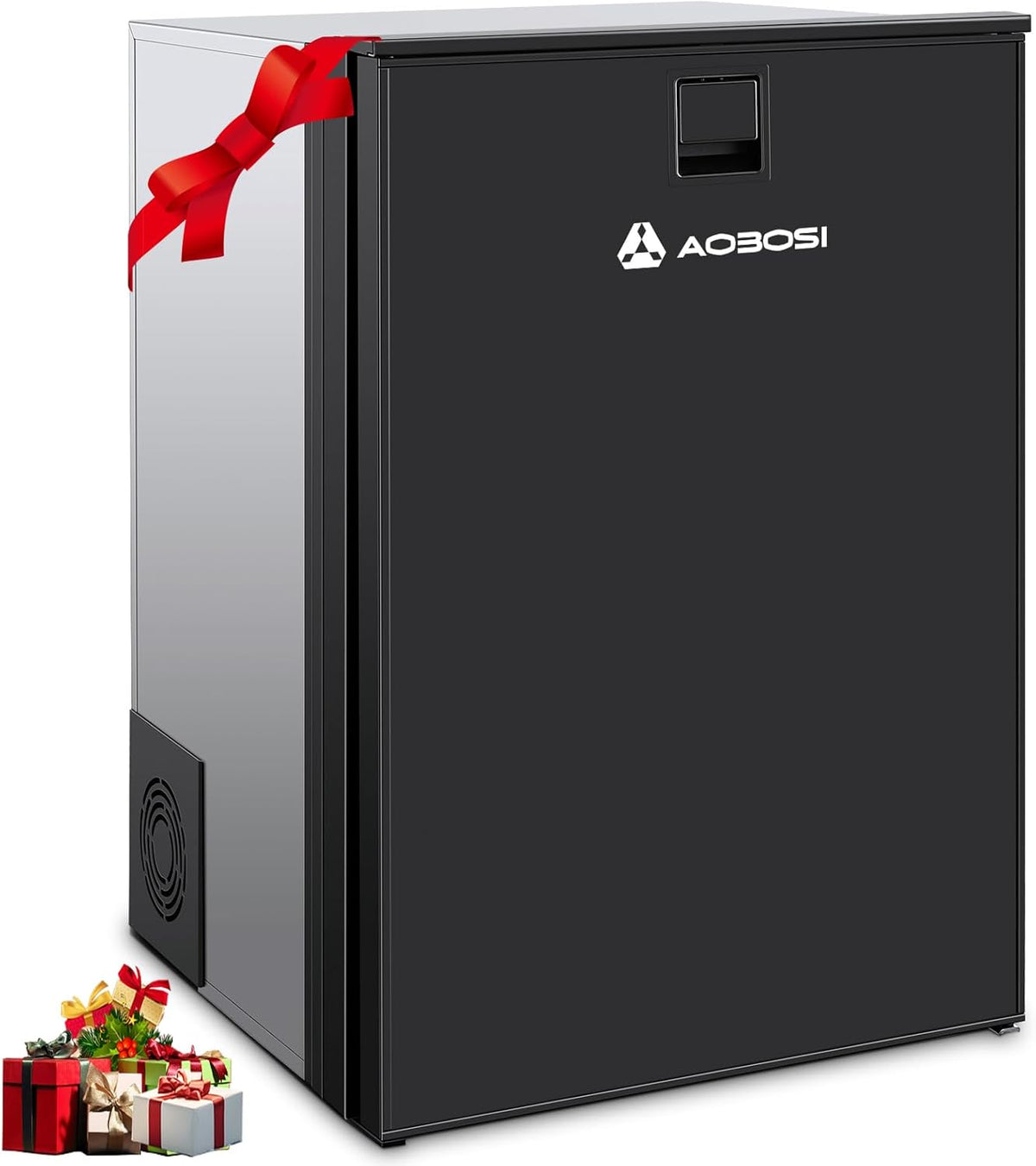 Frigorífico, AAOBOSI, 110L, 24V, regulável, com iluminação LED, Preto / Prateado, para uso diário