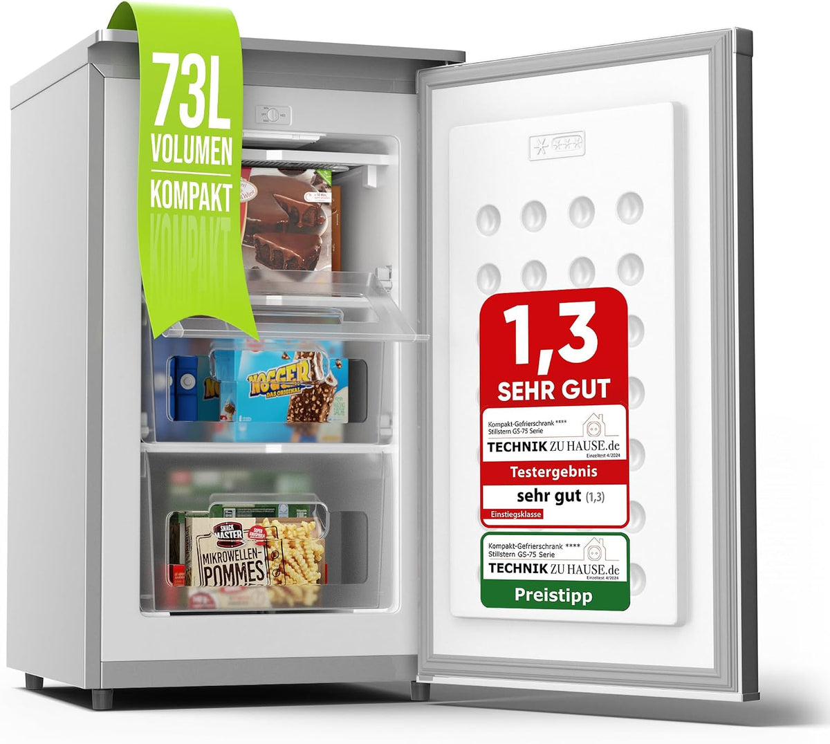 Congelador vertical, Stillstern, Gefrierschrank, 73L, 41 dB, classe energética C, Prateado, para uso diário