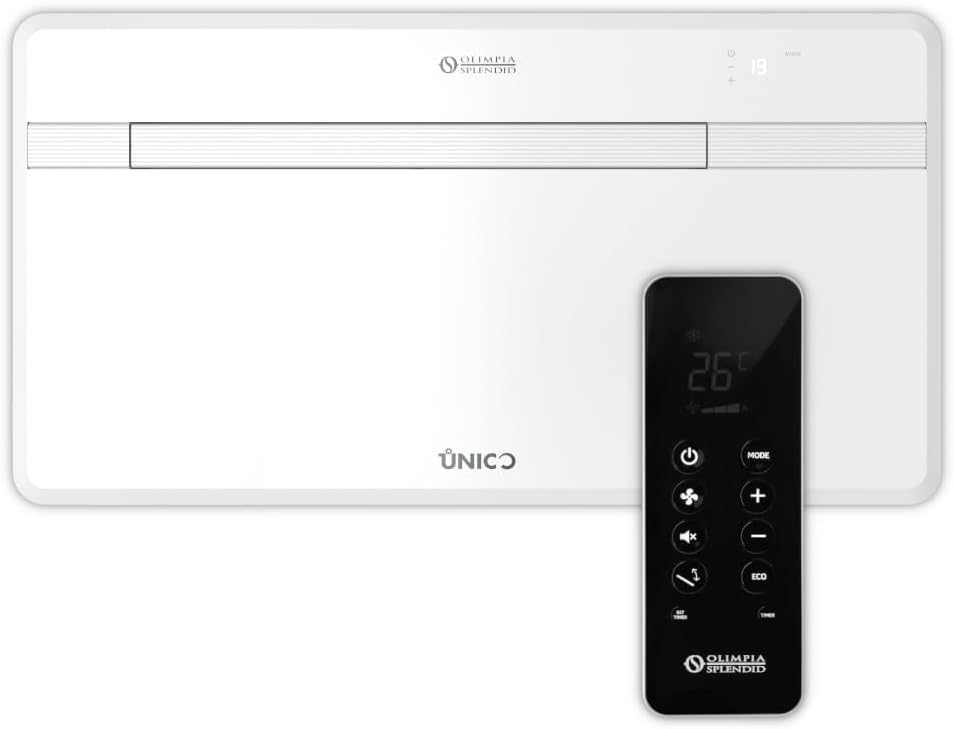 Ar condicionado portátil, Olimpia Splendid, Unico, 1,7 kW, 1,5 kW, 2,3 kW, 2,2 kW, 40 dB, com controlo por aplicação, Branco / Preto, para uso diário