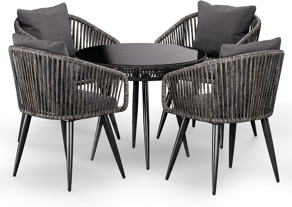 Conjunto de mobiliário de jardim, di volio, Gartenm, 120 cm, regulável, aço, ratã, Cinzento / Preto, para utilização no exterior