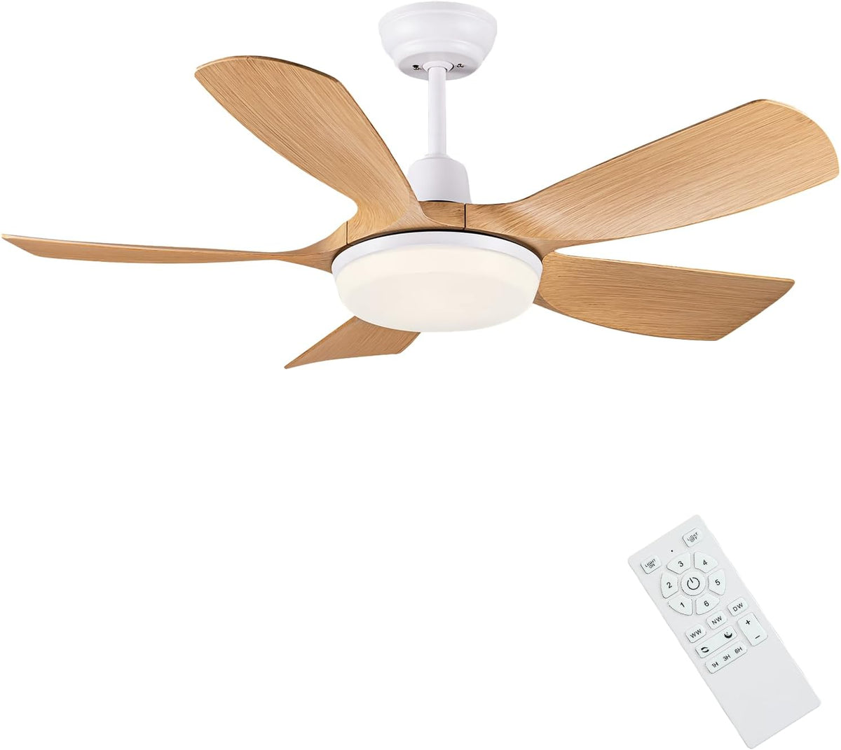 Ventoinha de teto com luz, Newday, Deckenventilatoren, 106cm, 35,5 cm, 4,5 kg, 220 U/min, 5W, com comando à distância, madeira, plástico