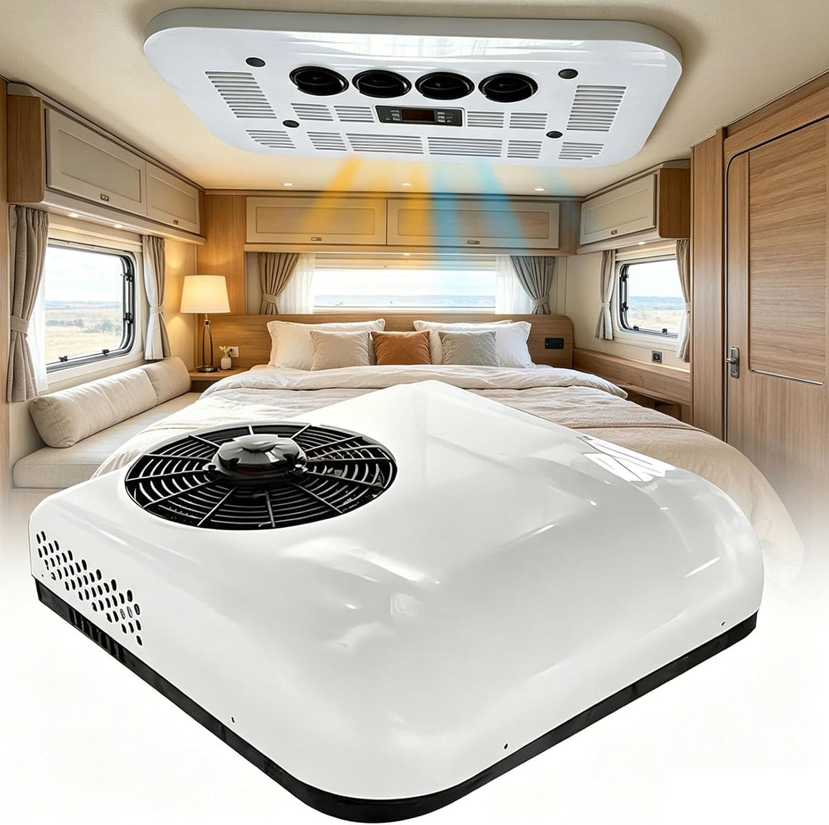 Ar condicionado, levigationlu, 12V/24V, 12V, 24V, 2200W, 20dB, regulável, com comando à distância, Branco, para uso diário