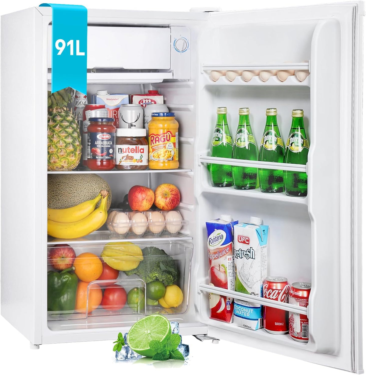 Frigorífico combinado, Upstreman, 91L, 41 dB, 84 cm, 47,5 × 44,2 × 84 cm, Branco, para uso diário