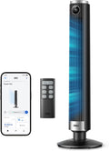 Ventoinha de torre, DREO, Smart, 114cm, 20dB, 9 níveis, 102cm, altura regulável, regulável, com temporizador, Preto / Azul, para uso diário