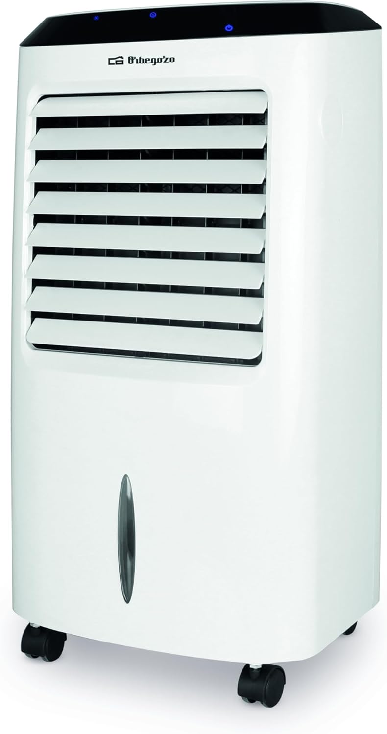 Climatizador evaporativo, Orbegozo, Air, 10 l, 65 W, 3 níveis, com comando à distância, com temporizador, com rodas, Branco / Preto, para uso diário
