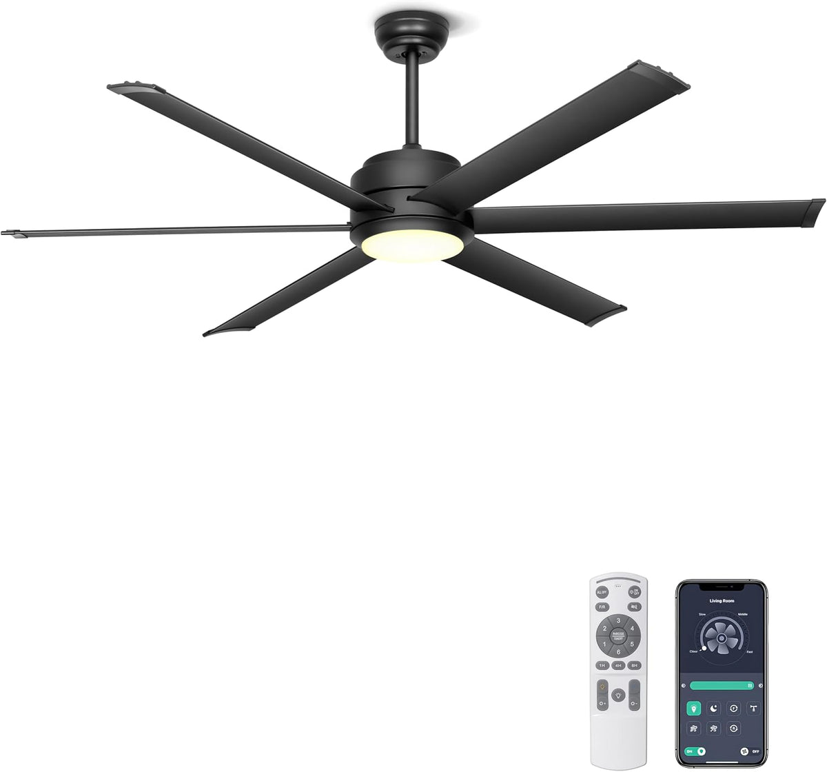 Ventoinha de teto com luz, Ohniyou, Deckenventilator, 152,4 cm, 60 ', 30dB, com comando à distância, com temporizador, alumínio, Preto