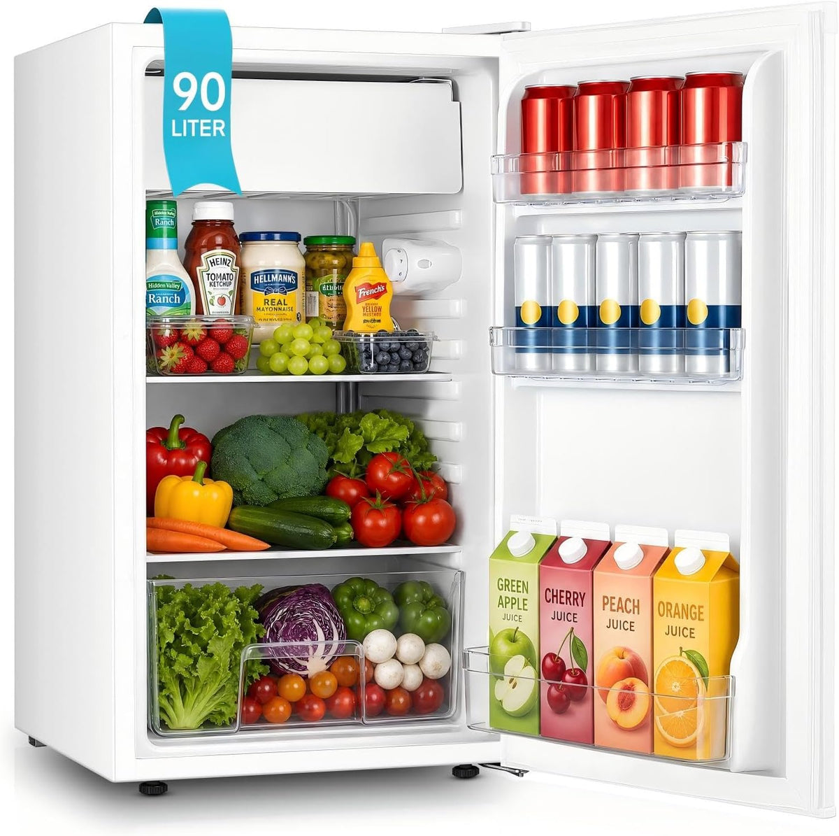 Minifrigorífico, FOHERE, 90L, 45 cm, 41 dB, 80 × 48 × 45 cm, altura regulável, regulável, Branco, para uso diário