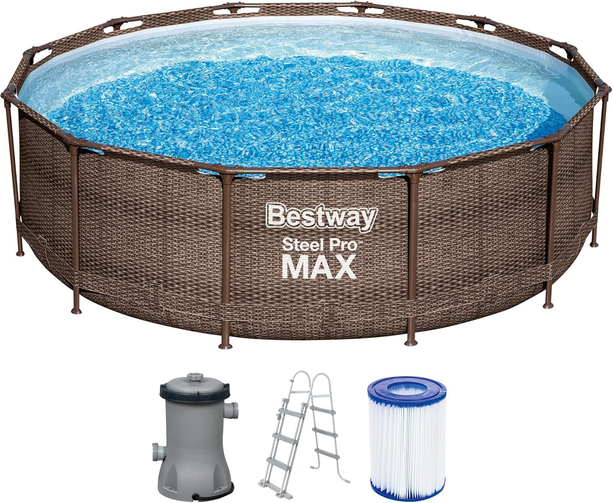 Piscina com estrutura metálica, Bestway, 56709-GS18, 9150 L, 100 cm, 366 × 366 × 100 cm, 366 × 100 cm, aço, ratã, Castanho / Azul