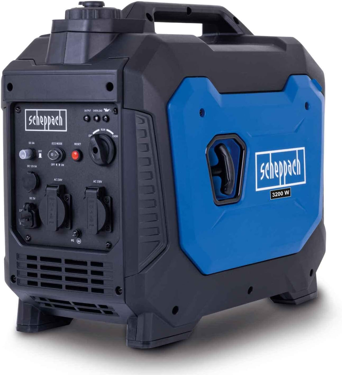 Gerador elétrico, Scheppach, Inverter, 3500W, 66 dB, 3200 W, 230 V, 2,1 A, plástico, Preto / Azul, para trabalhos de manutenção