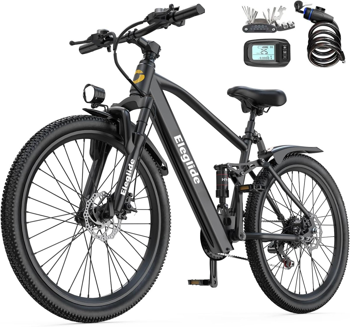 Bicicleta, Eleglide, 250W, 36V, 13Ah, 25km/h, regulável, com rodas, aço, alumínio, Preto, para uso diário