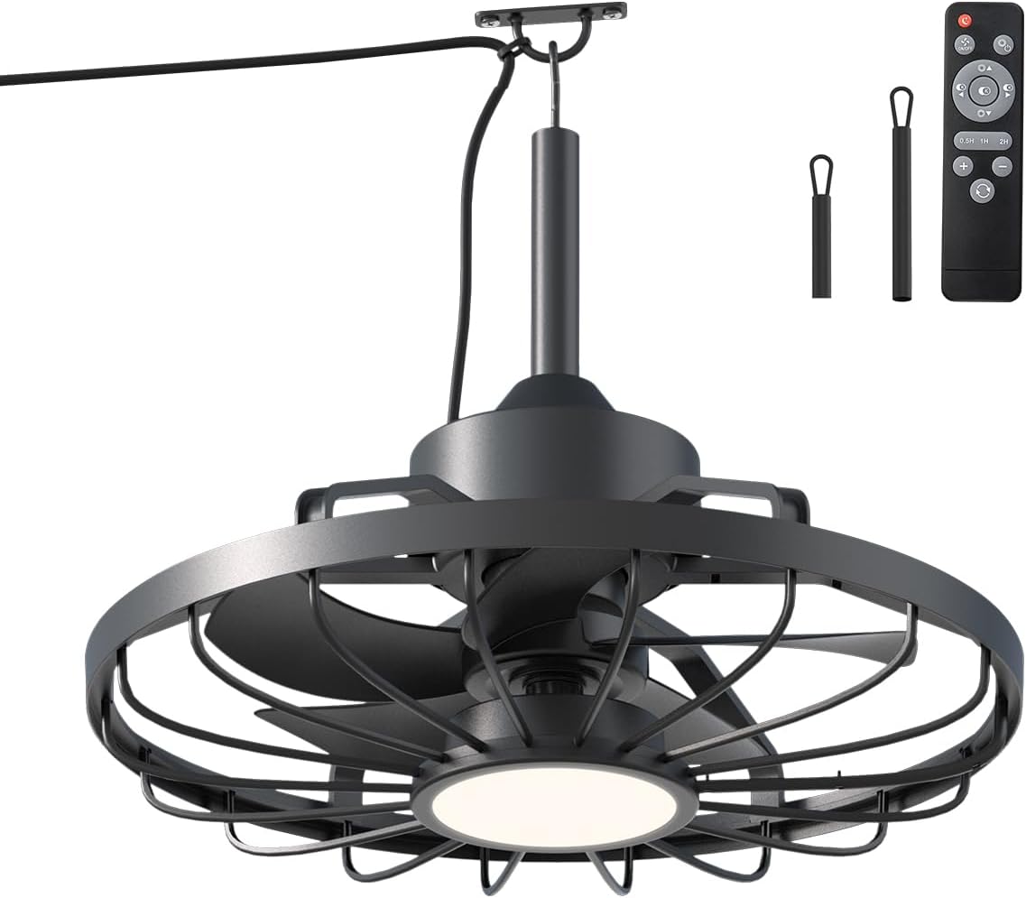 Ventoinha de teto com luz, BKZO, IP44, 6 L, 21cm, 31cm, resistente à água, com comando à distância, com temporizador, Preto, para uso diário