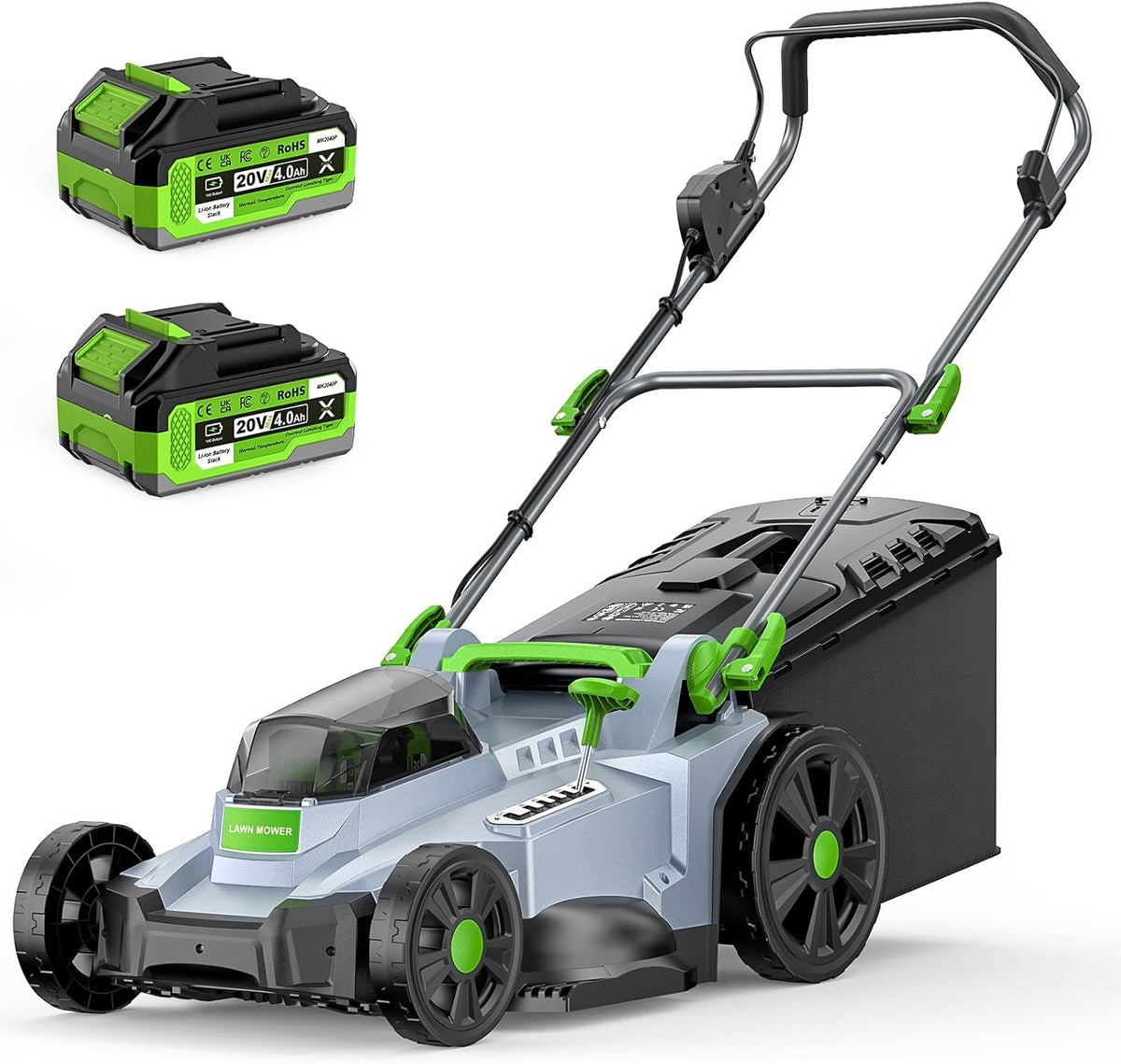 Corta-relva, ETOOLAB, Akku-Rasenm, 40V, 43cm, 50L, 4,0 Ah, dobrável, regulável, com bateria, Cinzento / Verde / Preto, para utilização no exterior