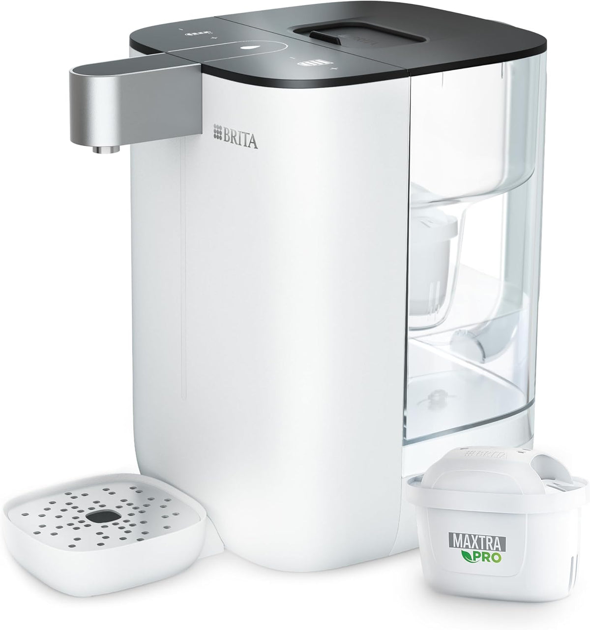 Dispensador de água quente, BRITA, Hei, 4L, 150 ml, 250 ml, 350 ml, 450 ml, Branco / Prateado, para uso diário