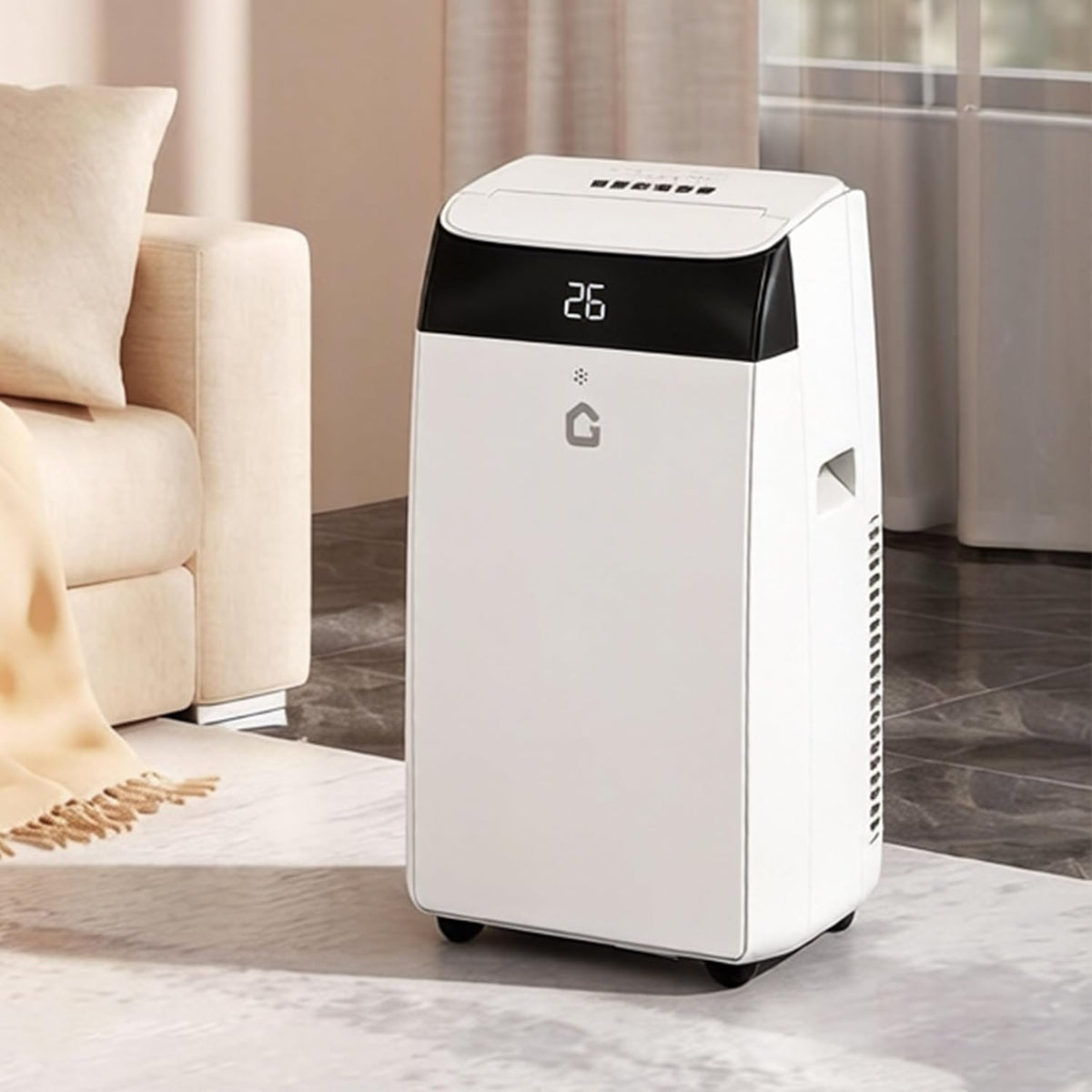 Ar condicionado portátil, Garvee, Mobile, 50 dB, 2,9 kW, com comando à distância, com temporizador, com rodas, Branco / Preto, para uso diário