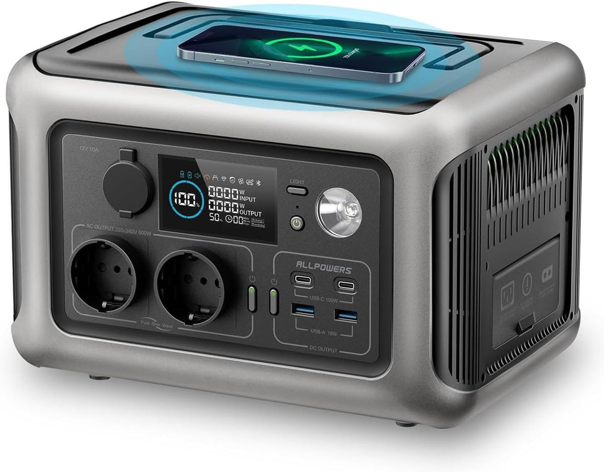 Gerador elétrico, ALLPOWERS, R600, 600W, 1200W, 230V, 100W, 18W, Preto / Prateado, para trabalhos de manutenção