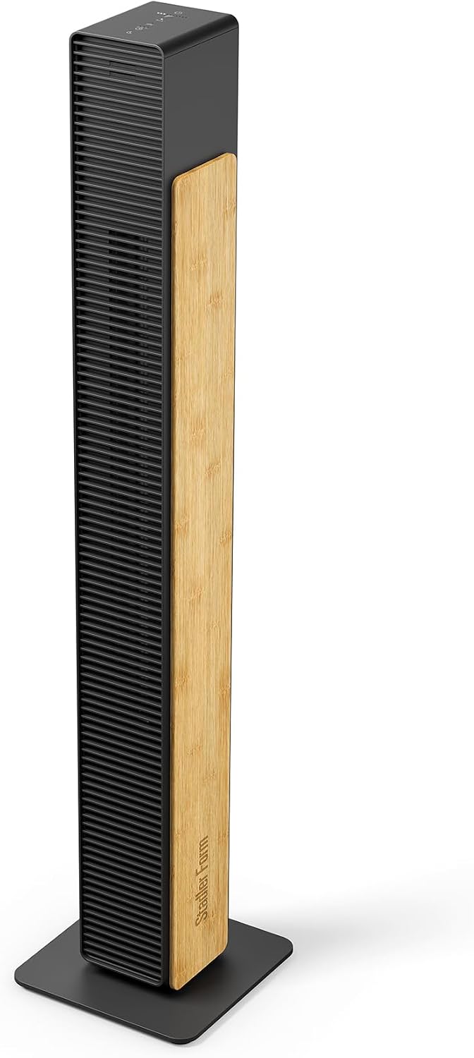 Ventoinha de torre, Stadler Form, leiser, 10 níveis, regulável, com comando à distância, com temporizador, Preto / Bambus, para uso diário