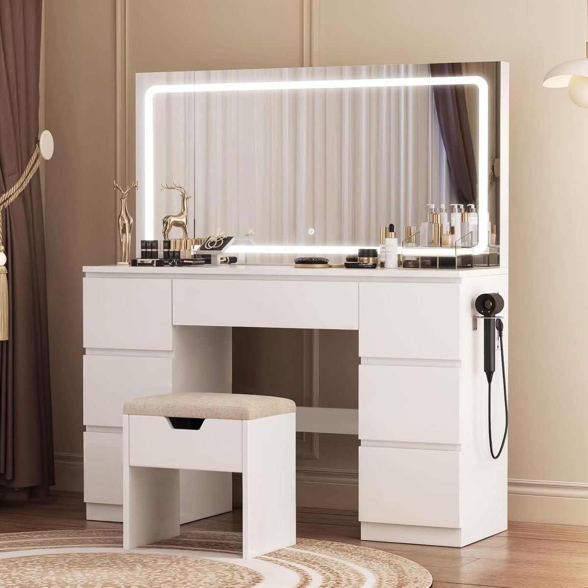 Toucador, TRIUMPHKEY, Schminktisch, 115cm, 115 × 40 × 139cm, 60 cm, 115 × 60 cm, com gavetas, Branco, para o quarto